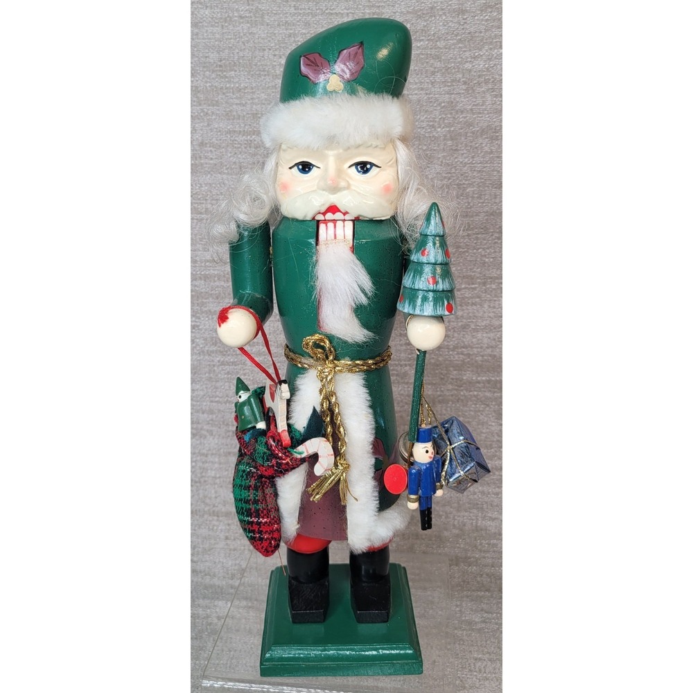 Vintage Michaels Nutcracker Wood Christmas Green 12" Tree Presents Unique Face!